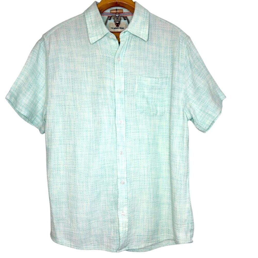 The Normal Brand Pastel Green Stripe Short Sleeve Button Up Shirt Size: L